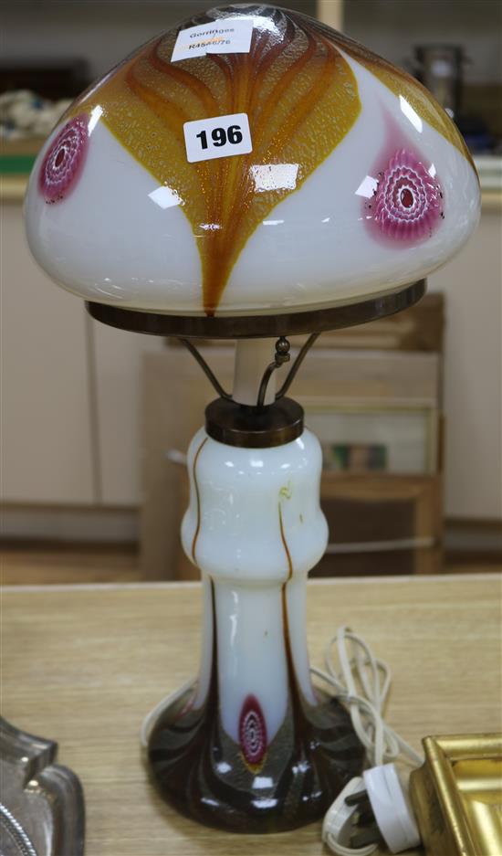 A coloured glass mushroom lamp height 53cm